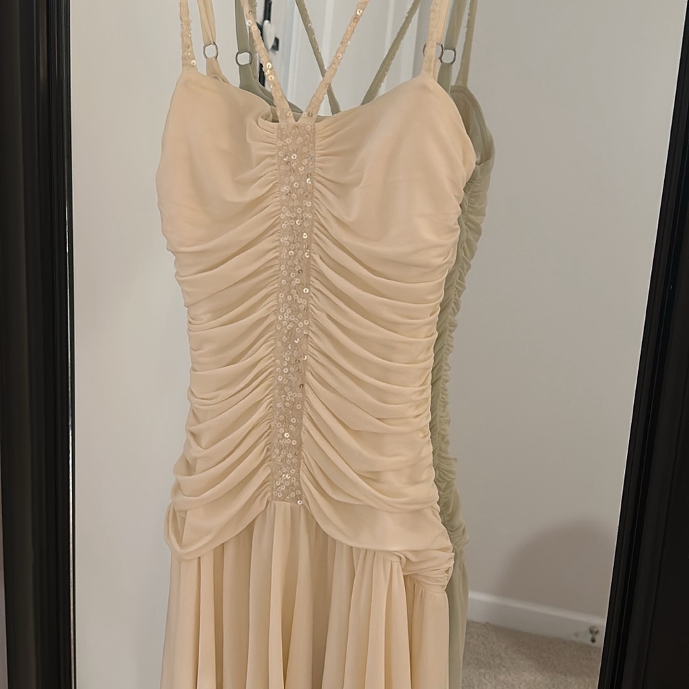 BCBGMaxAzria Cream Tiered Dress with Spaghetti Straps
